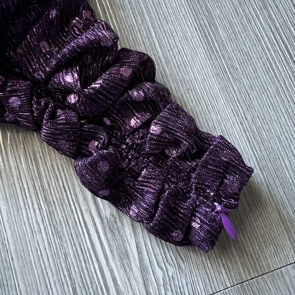 For Love And Lemons Dress Extra Small La Villette Polkadot Mini Ruched Purple - Picture 4 of 14